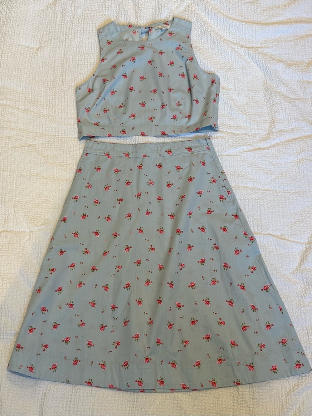 Free Assembly Light Blue Floral Two-Piece Crop Top & Skirt Set